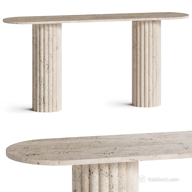 Elegant Minimalist Console Table With Textured Marble Top And Cylindrical Columns 3d model 