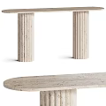 Elegant Minimalist Console Table With Textured Marble Top And Cylindrical Columns