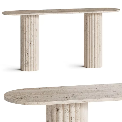 Elegant Minimalist Console Table With Textured Marble Top And Cylindrical Columns 3d model
