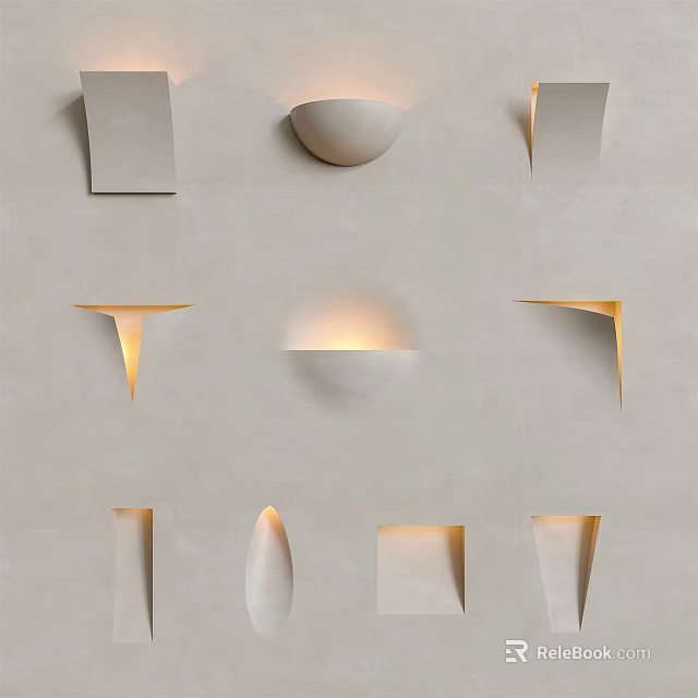Unique Shaped Wall Lamps with Soft Warm Glow Mounted on Light Gray Wall 3d model