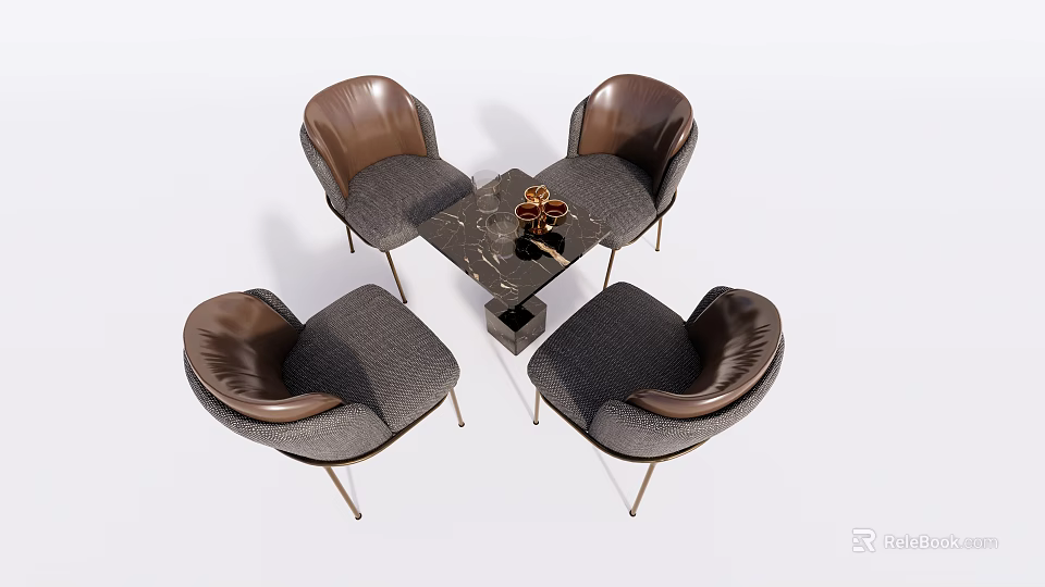 Modern Leisure Chairs With Gray Brown Upholstery And Marble Table Centerpiece 3d model 