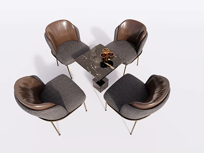 Modern Leisure Chairs With Gray Brown Upholstery And Marble Table Centerpiece 3d model