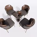 Modern Leisure Chairs With Gray Brown Upholstery And Marble Table Centerpiece