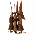 Decorative Ornament Set with Abstract Winged Figures Brass Colored Metal Sculpture for Home Tabletop Decoration