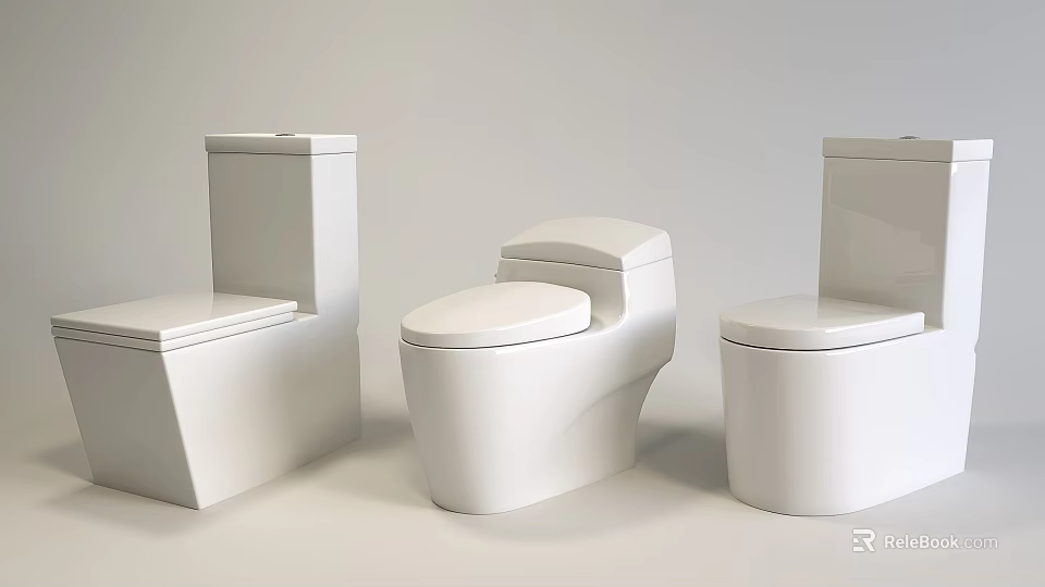 Three White Modern Toilets With Different Ceramic Designs For Bathroom Use 3d model 