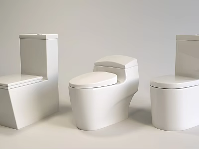 Three White Modern Toilets With Different Ceramic Designs For Bathroom Use 3d model
