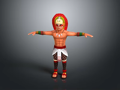 Tribal Character With Feather Headdress Painted Body And Arms Outstretched In Traditional Attire 3d model