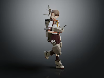 3D Model Game Movie Character With Brown Short Hair Mechanical Backpack And Handheld Device Walking 3d model
