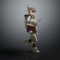 3D Model Game Movie Character With Brown Short Hair Mechanical Backpack And Handheld Device Walking