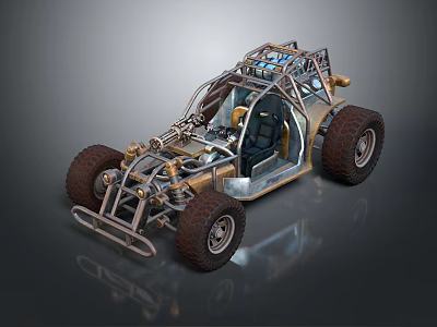 Off Road Buggy With Roll Cage Frame Open Design And Large Tires 3d model