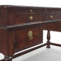 Antique Wooden Desk Featuring Multiple Drawers Brass Handles and Decorative Legs
