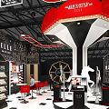 ELLE Jouet Exhibition Booth With Neon Signs Red Black Design And Large Gear Decoration