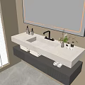 Modern Bathroom Vanity With Marble Countertop Undermount Sink Black Faucet Toiletries And Potted Plant Mirror