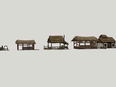 Various Traditional Thatched Roof Houses With Rustic Wooden Structures And Classic Rural Designs 3d model