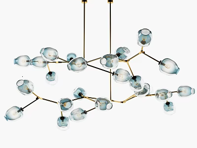 Modern Branch Like Chandelier With Transparent Glass Globes And Golden Metal Frame 3d model
