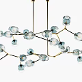 Modern Branch Like Chandelier With Transparent Glass Globes And Golden Metal Frame