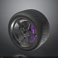 Car Tire With Silver Wheel Rim And Purple Brake Caliper Design