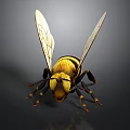 Bee With Yellow And Black Stripes Transparent Wings Front View On Dark Background