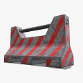Concrete Traffic Barrier With Red And White Stripes And Metal Bar For Public Safety