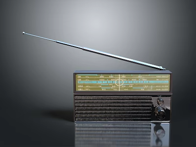 Vintage Radio Classic Electronic Appliance With Long Antenna And Retro Tuning Dial 3d model
