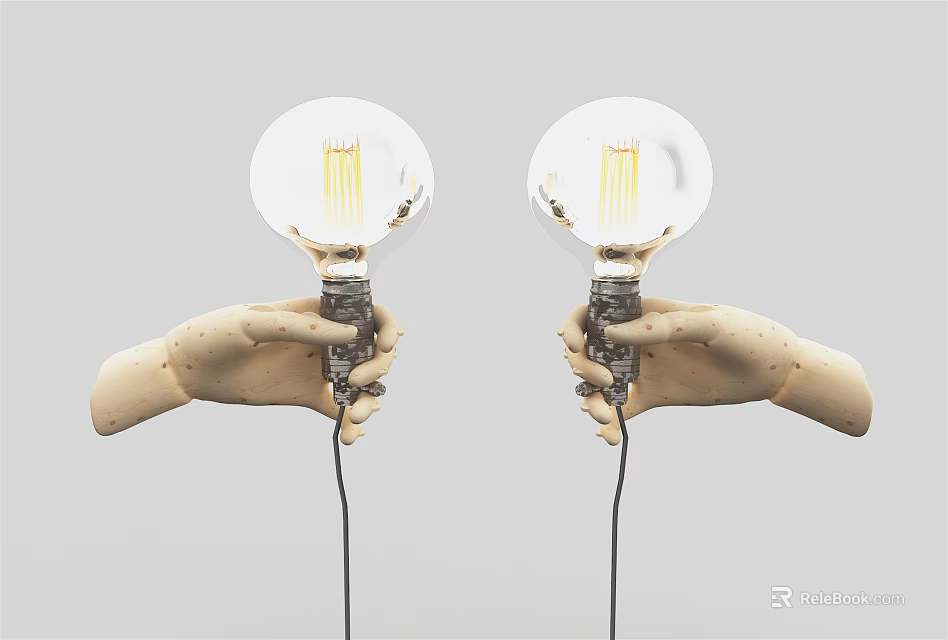 Stylish Wall Lamp With Transparent Filament Bulb Held By Hands And Black Cord 3d model 
