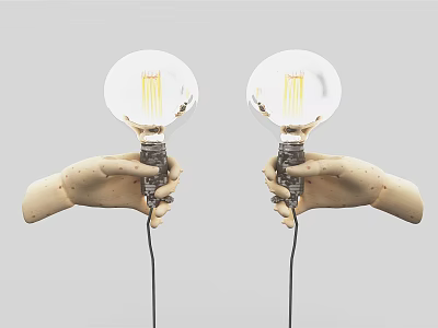 Stylish Wall Lamp With Transparent Filament Bulb Held By Hands And Black Cord 3d model