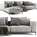 Modern Gray Fabric Sectional Sofa With Checkered Pillows And Knitted Throws 3d model