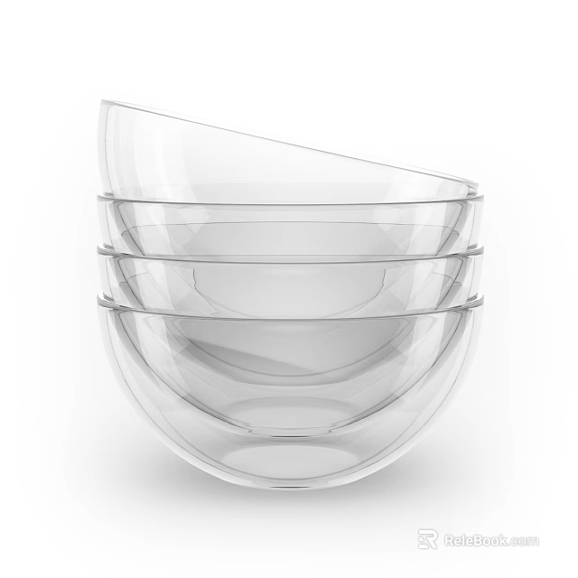 Transparent Glass Dinnerware Set with Stacked Bowls for Modern Dining Table 3d model 