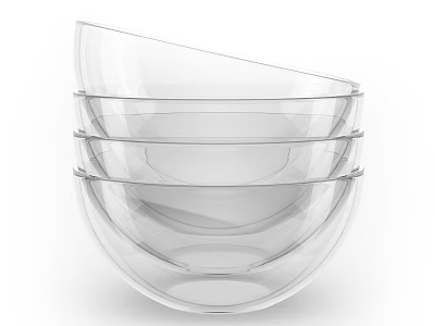Transparent Glass Dinnerware Set with Stacked Bowls for Modern Dining Table 3d model