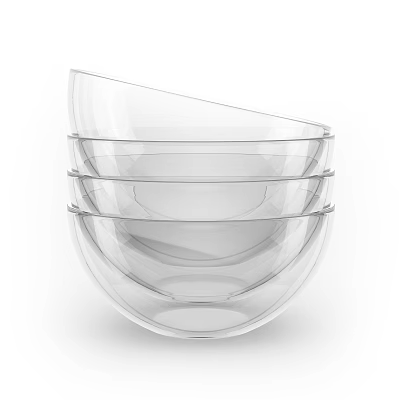 Transparent Glass Dinnerware Set with Stacked Bowls for Modern Dining Table 3d model