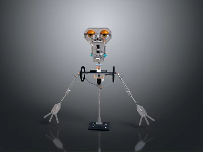 Mechanical Robot Design With Metallic Structure Orange Eyes And Articulated Limbs 3d model