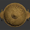 Golden Intricate Carved Pattern Decorative Ornament Spherical Design With Handles And Base For Home Decor
