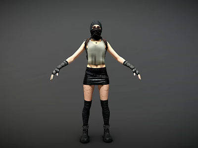 Masked Game and Movie Character With Sleeveless Top Black Skirt and Knee High Boots 3d model