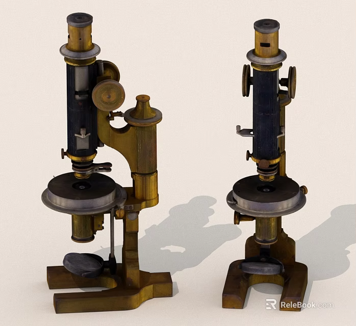 Vintage Old Fashioned Microscopes With Metal Frame And Retro Design Elements 3d model 
