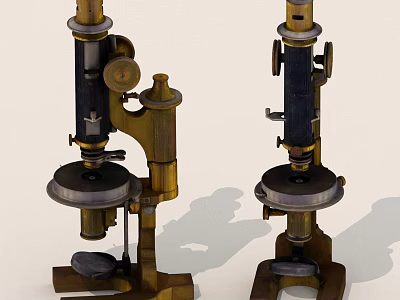 Vintage Old Fashioned Microscopes With Metal Frame And Retro Design Elements 3d model