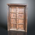 Vintage Wooden Cabinet With Carved Details Metal Studs And Double Doors