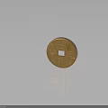 Ancient Chinese Golden Coin with Fortune Characters Symbolizing Wealth and Prosperity