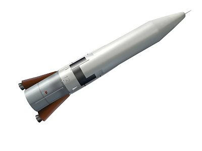 Technology Exhibition Hall Showcasing Modern Rocket Model with Metallic Structure and Silver Finish 3d model