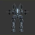 Blue Futuristic Mech Game and Movie Character with Detailed Mechanical Armor and Weapons