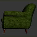 Green Three Seater Sofa With Curved Armrests And Red Wooden Legs