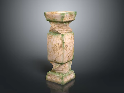 Scenic Landscape Featuring Classical Marble Pillar With Green Beige Texture And Carvings 3d model