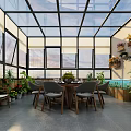 Bright Villa Balcony Dining Area With Glass Roof Dining Table Chairs And Plants