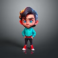 3D Cartoon Man Character With Turquoise Shirt Black Pants And Red Sneakers
