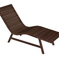 Wooden Outdoor Lounge Chair With Striped Design And Tilted Backrest