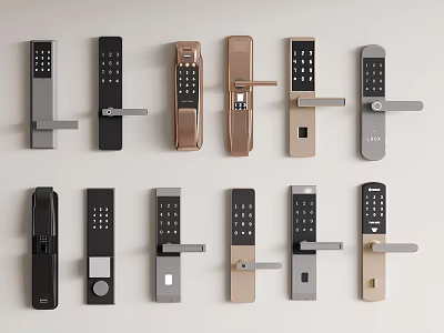 Smart Door Handles with Various Designs Colors and Digital Keypad Features 3d model