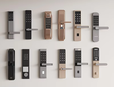 Smart Door Handles with Various Designs Colors and Digital Keypad Features 3d model