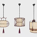 Chinese Style Lantern Shaped Chandeliers With Metal Frames White Shades And Tassels