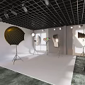 Professional Photography Studio Setup With Softboxes Reflectors Camera Tripod And White Backdrop