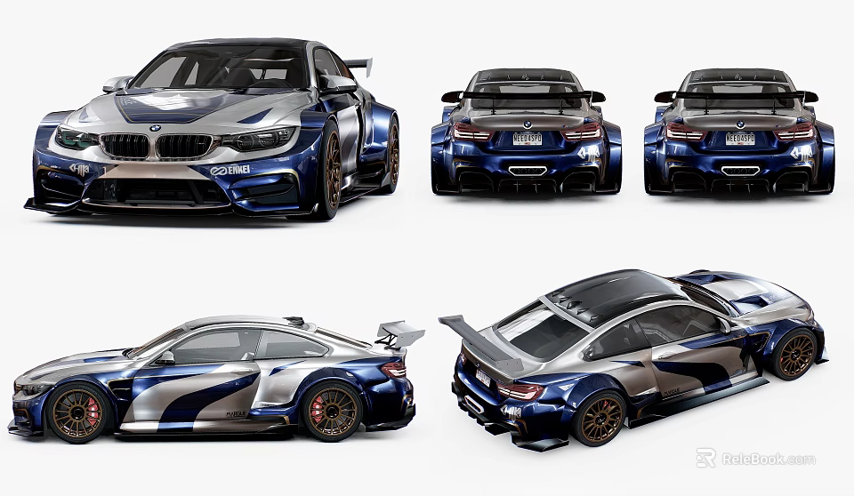 BMW Sports Car Blue White Sporty Design Multiple Angles View Rear Spoiler And Alloy Wheels 3d model 