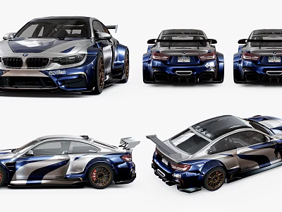BMW Sports Car Blue White Sporty Design Multiple Angles View Rear Spoiler And Alloy Wheels 3d model